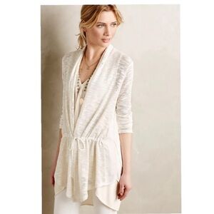dolan Cream Drawstring Waist Open Front Cardigan